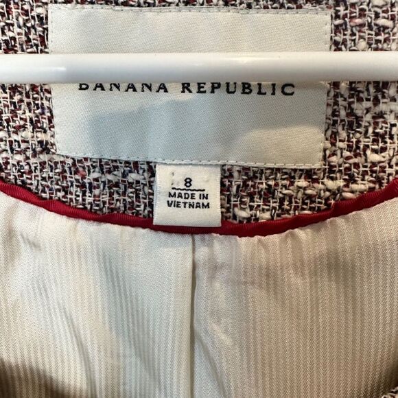 Banana Republic Navy, Red, Cream Tweed Cropped Blazer Jacket - Size 8 - EUC - Picture 3 of 6